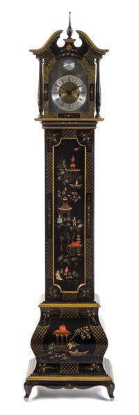 A Chinoiserie Lacquered Grandmother Clock Height 69 1/2 inches. — MID-20TH CENTURY