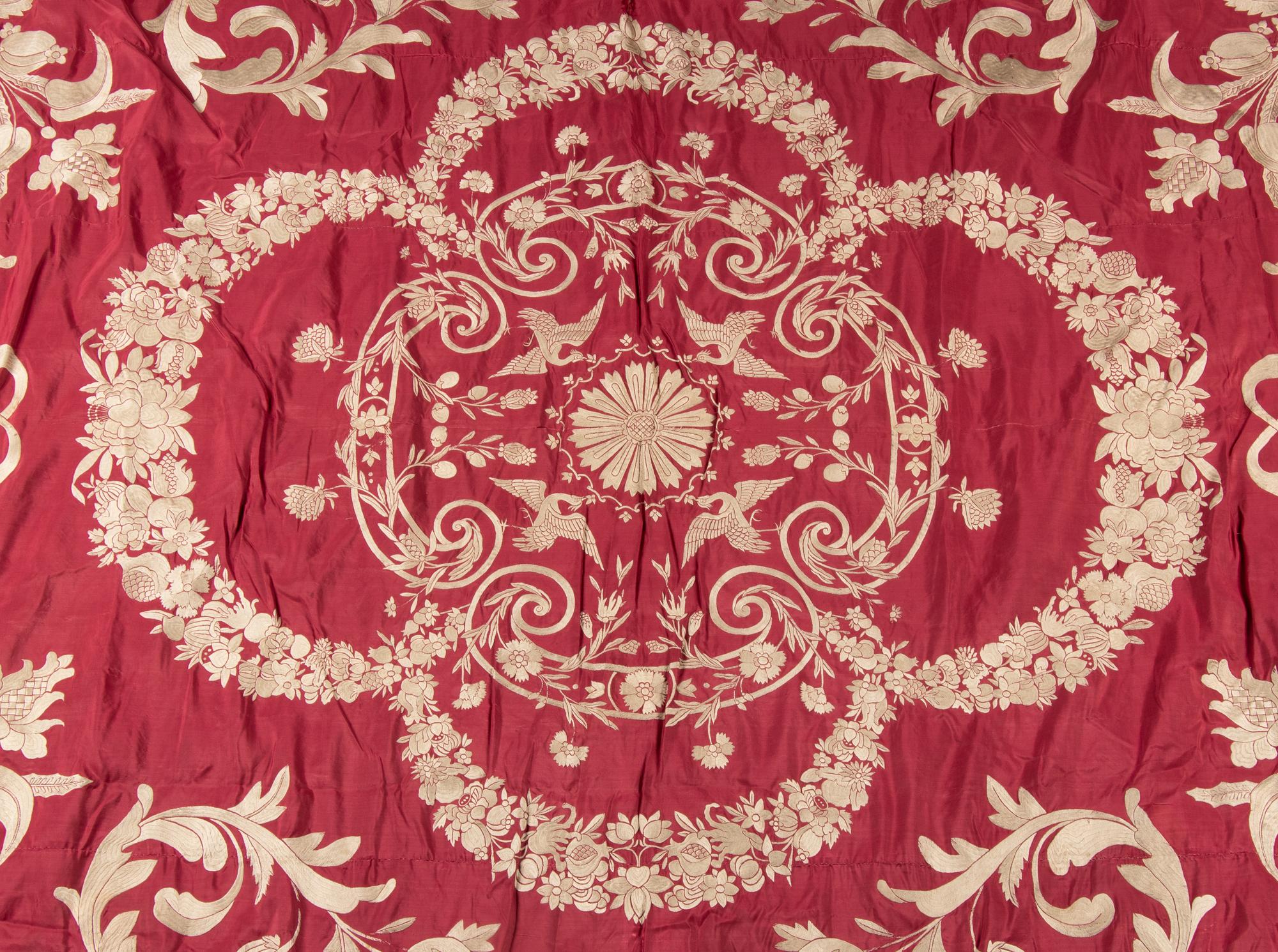 A Large Embroidered Silk Panel or Bed Cover