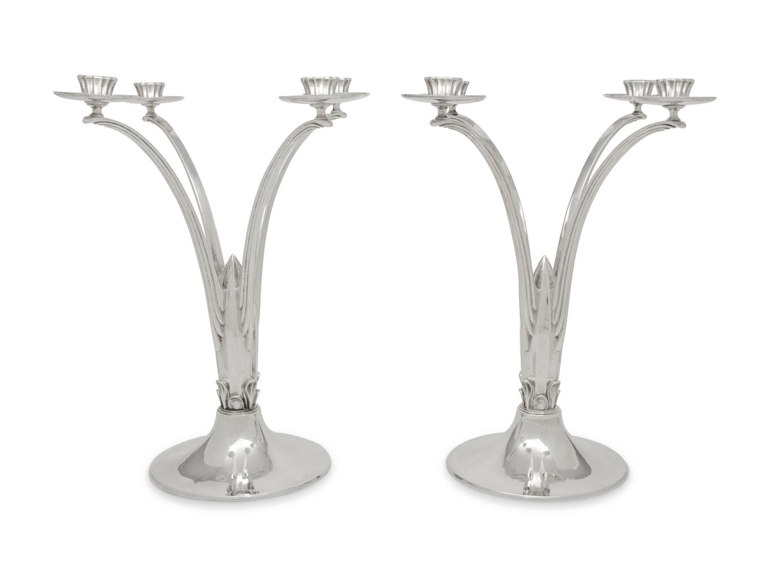 A Pair of English Silver Four-Light Candelabra