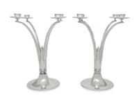 A Pair of English Silver Four-Light Candelabra