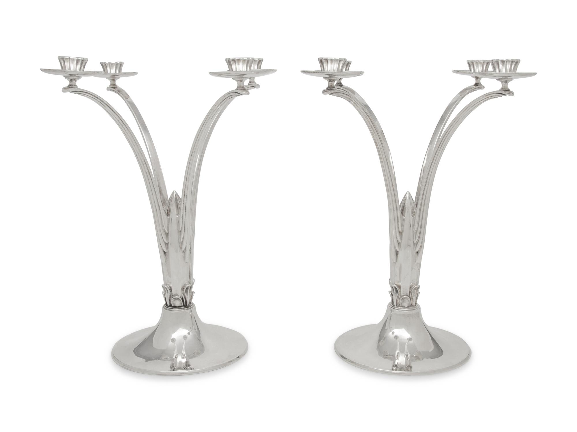 A Pair of English Silver Four-Light Candelabra