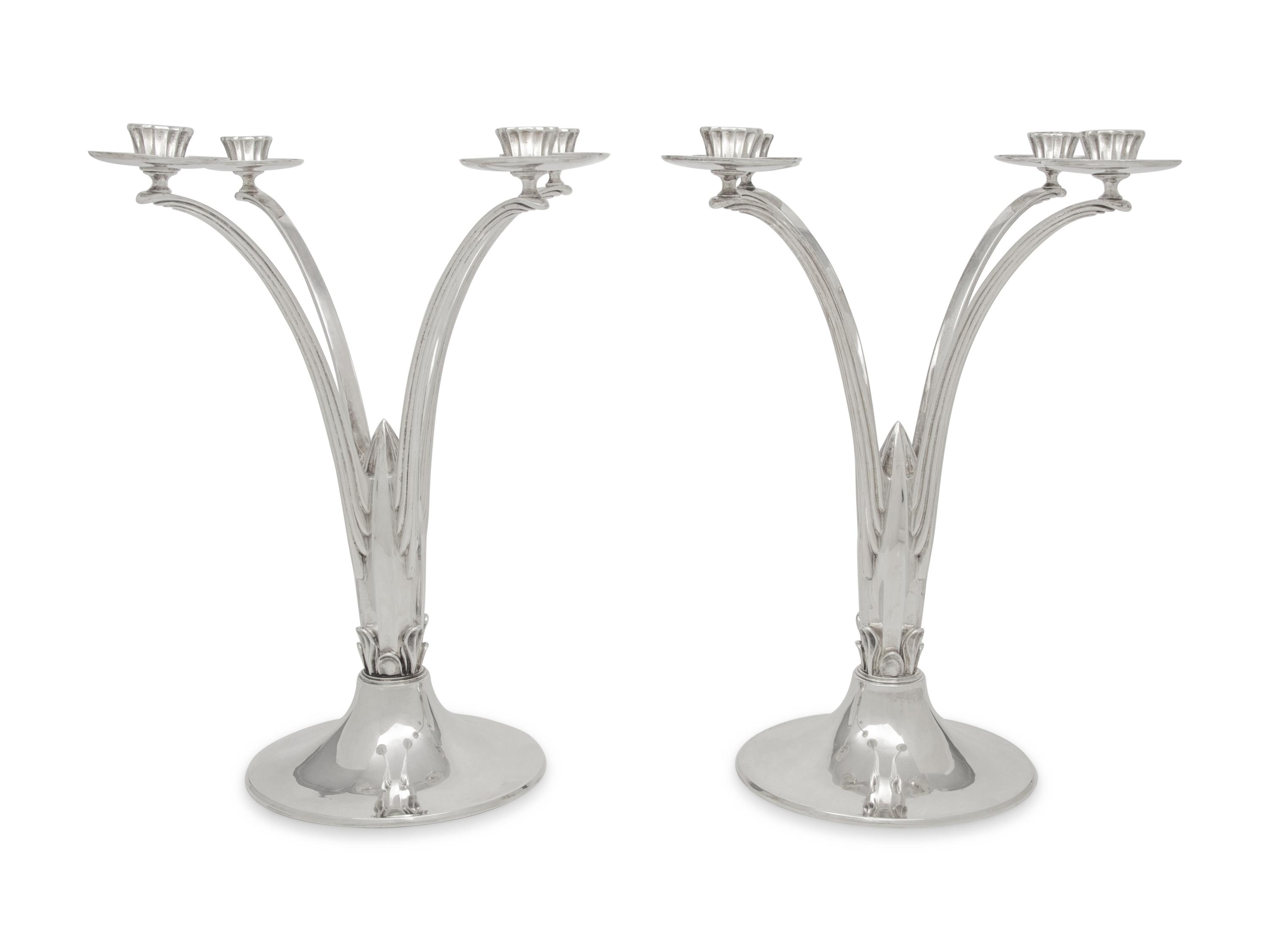 A Pair of English Silver Four-Light Candelabra