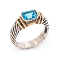 A Sterling Silver, 14 Karat Yellow Gold and Blue Topaz Ring, David Yurman, 4.10 dwts.