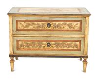 A Louis XVI Style Painted Pine Two Drawer Commode