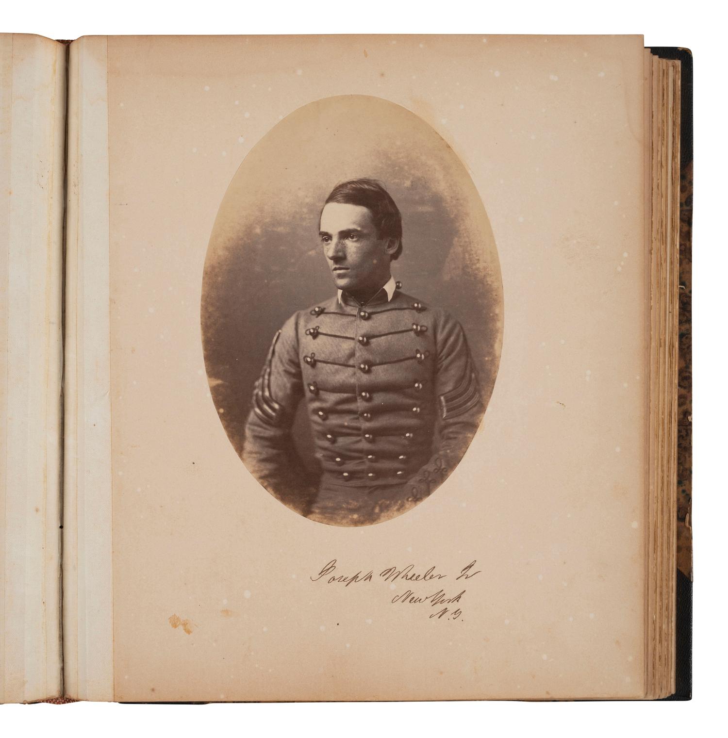 [MILITARIA - CIVIL WAR]. West Point album featuring 34 portraits of faculty, staff, and cadets, many of whom would serve in the Civil War, 1859.