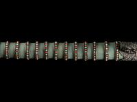 A Nepalese Coral, Jade Turquoise Inset Silver Jade Sword