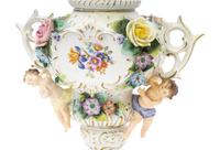 A Pair of Sitzendorf Porcelain Urns
