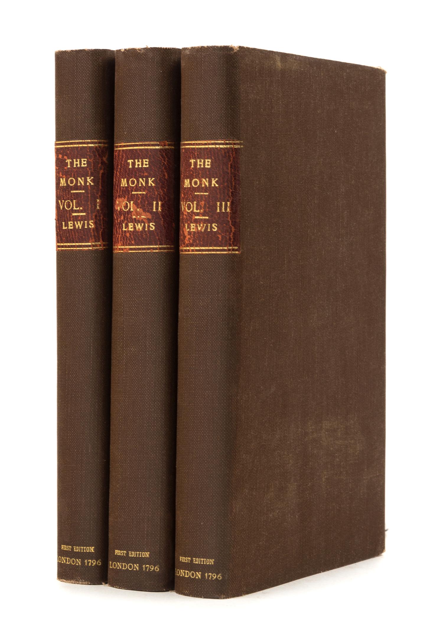 LEWIS, Matthew Gregory (1775-1818). The Monk: Romance. London: for J. Bell, 1796. FIRST EDITION, FIRST ISSUE.
