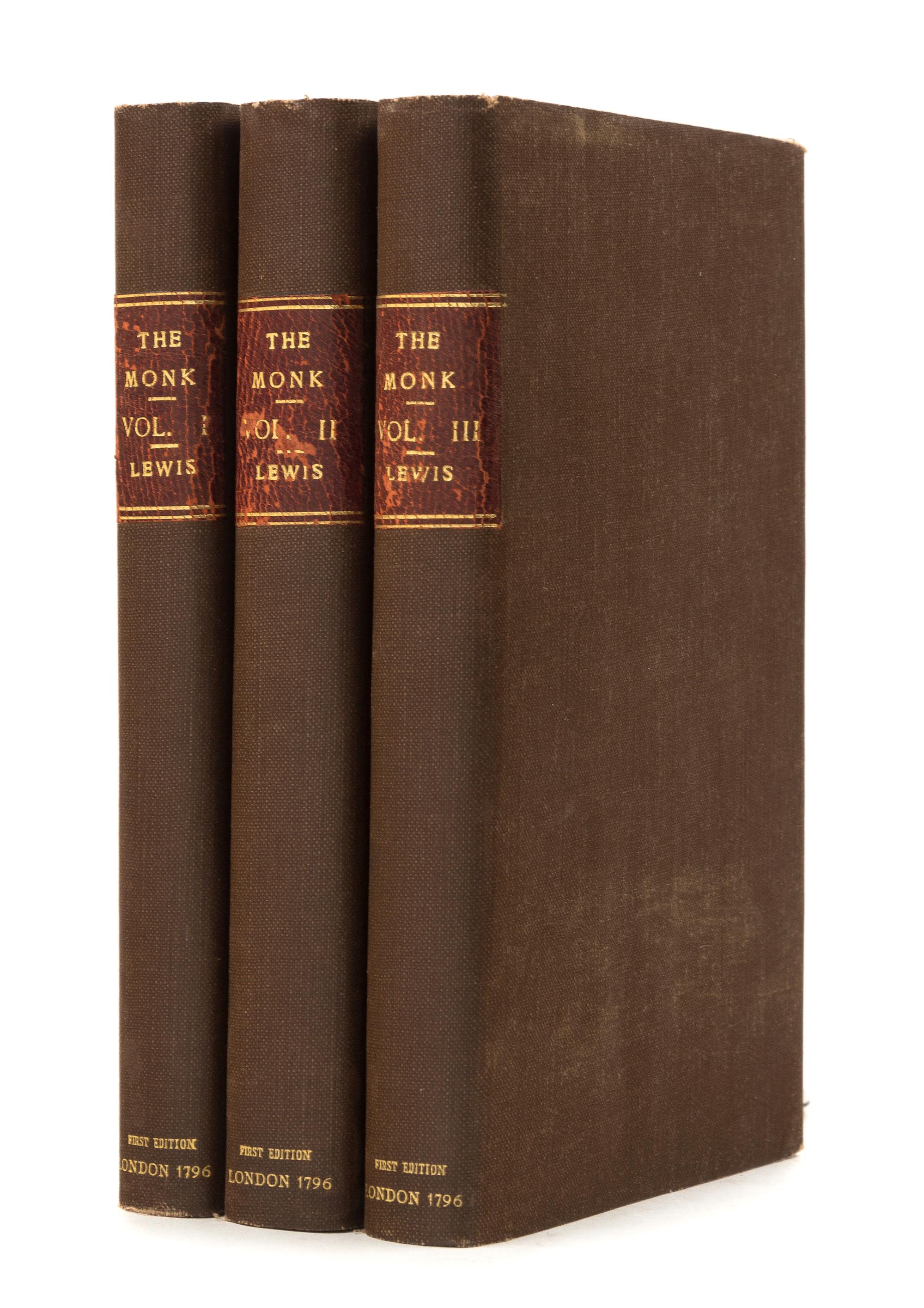 LEWIS, Matthew Gregory (1775-1818). The Monk: Romance. London: for J. Bell, 1796. FIRST EDITION, FIRST ISSUE.