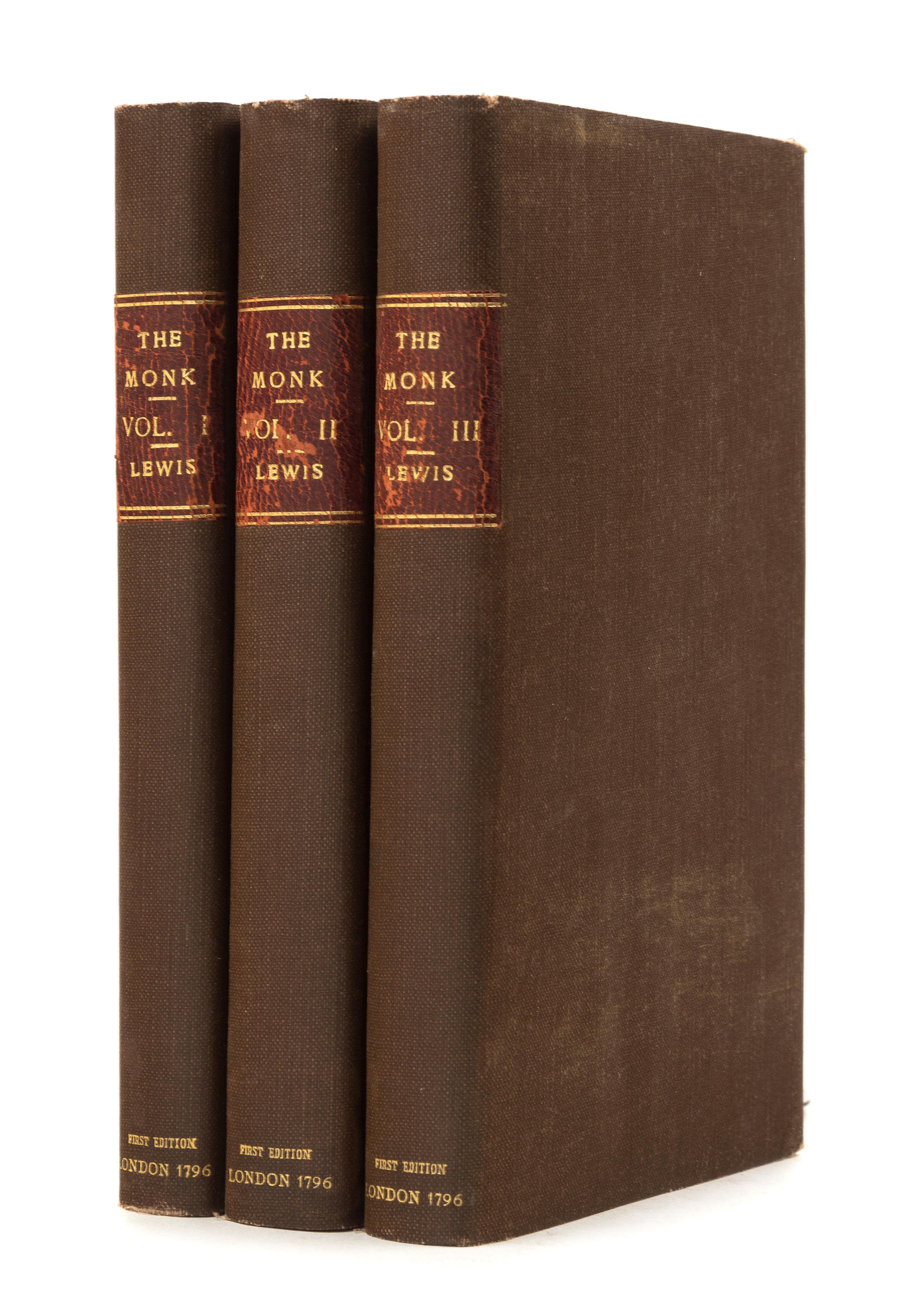 LEWIS, Matthew Gregory (1775-1818). The Monk: Romance. London: for J. Bell, 1796. FIRST EDITION, FIRST ISSUE.