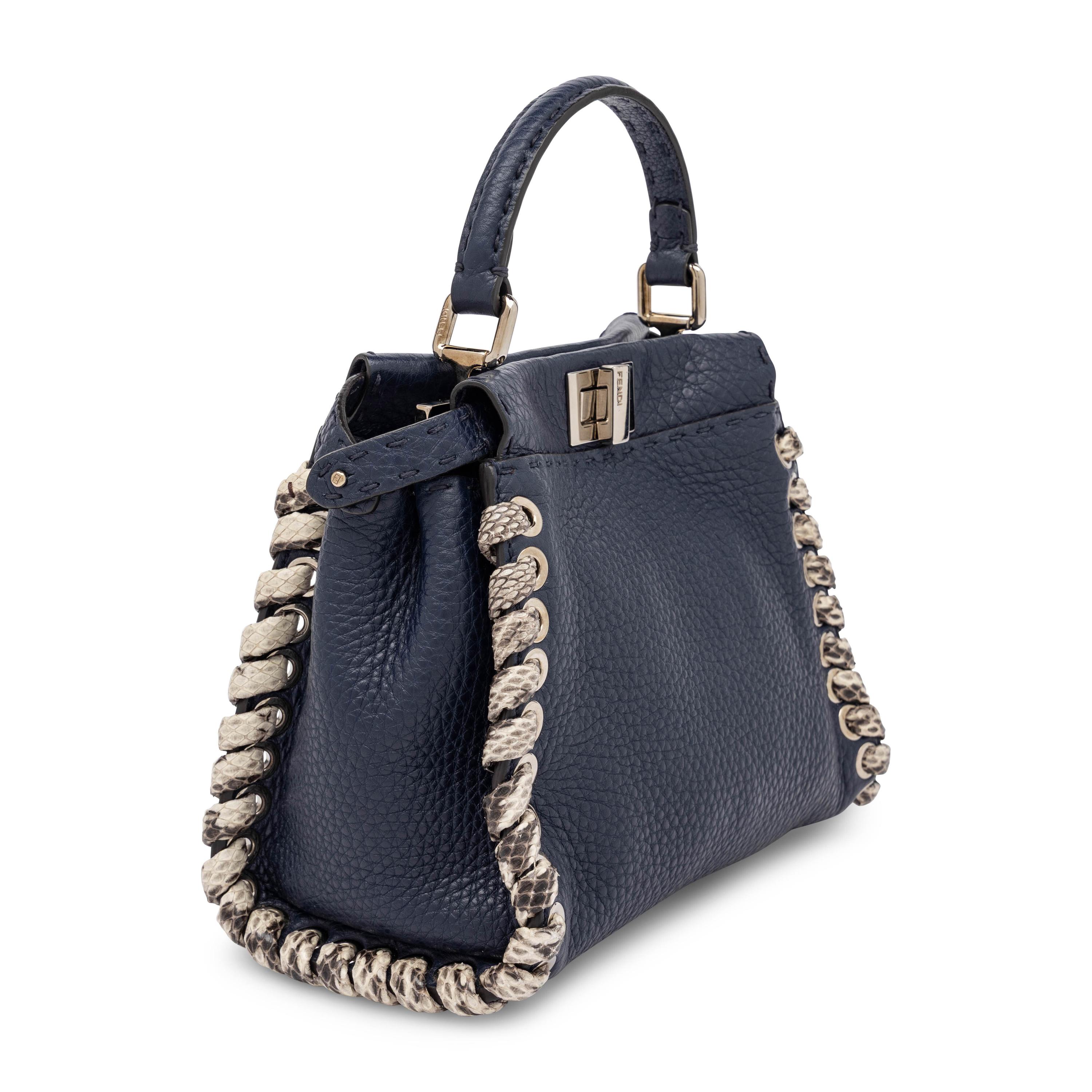 Fendi, Mini Peekaboo Bag in Navy Leather & Python