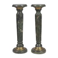 A Pair of Gilt Metal and Green Marble Pedestals