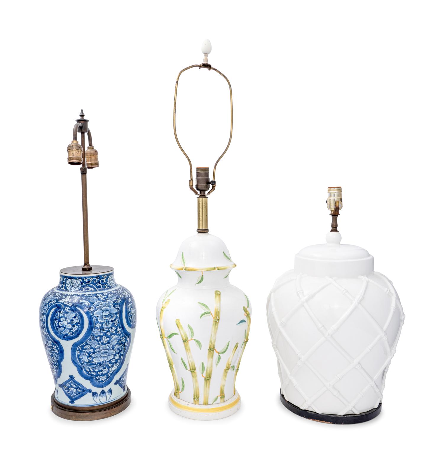 Three Glazed Ceramic Table Lamps