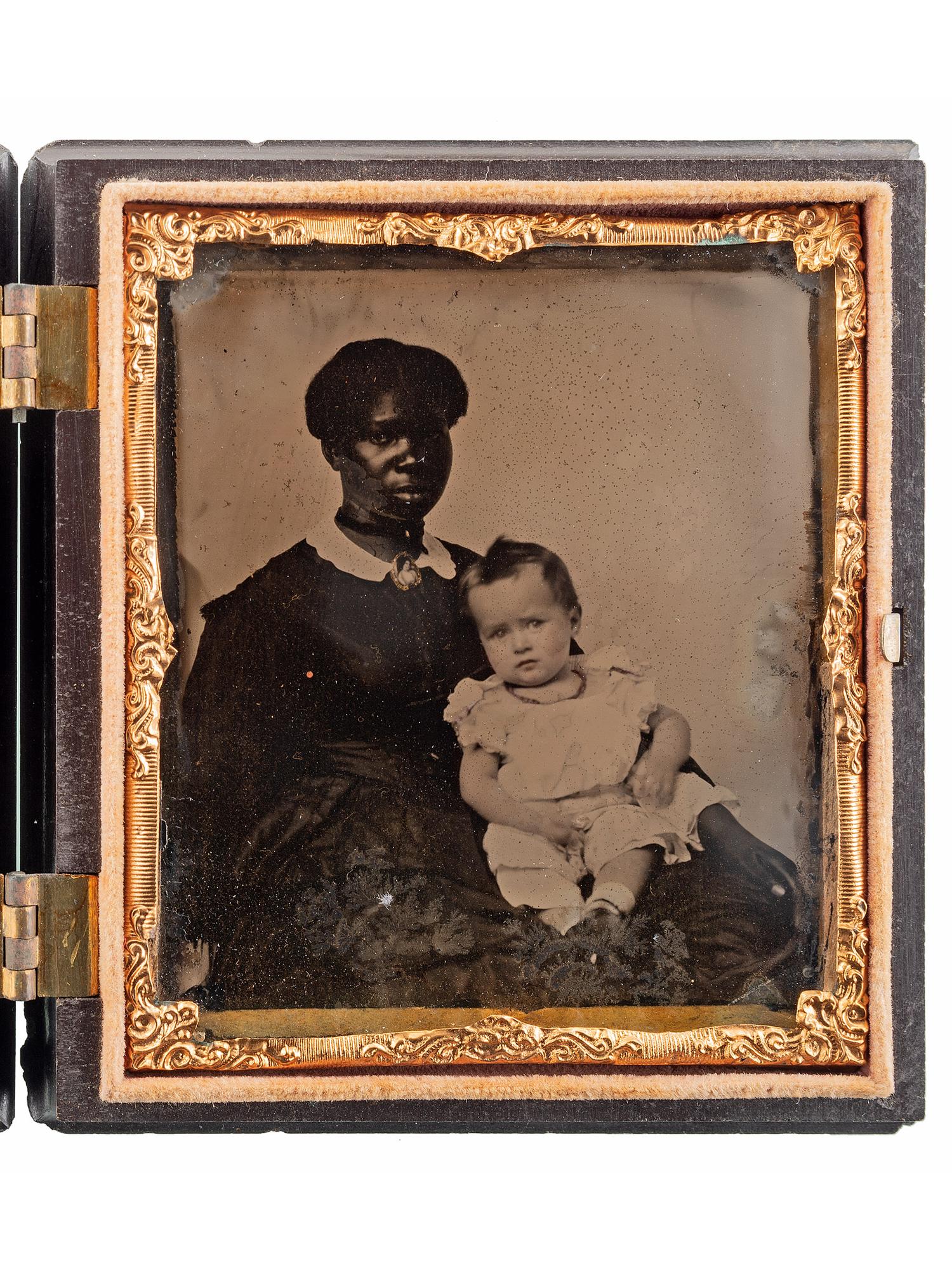 [EARLY PHOTOGRAPHY]. A group of 3 sixth plate ambrotypes of African American women and white children, comprising: