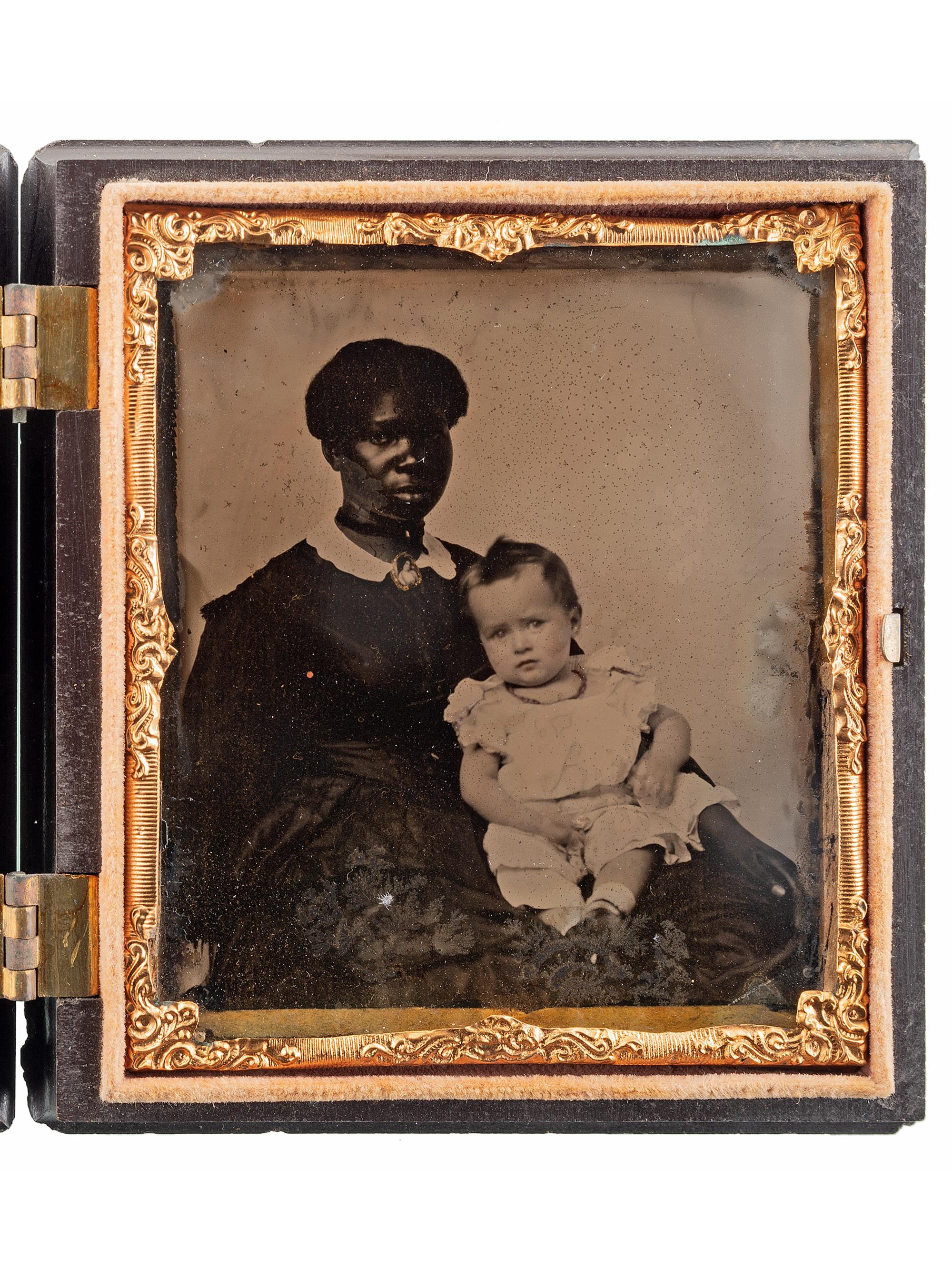 [EARLY PHOTOGRAPHY]. A group of 3 sixth plate ambrotypes of African American women and white children, comprising: