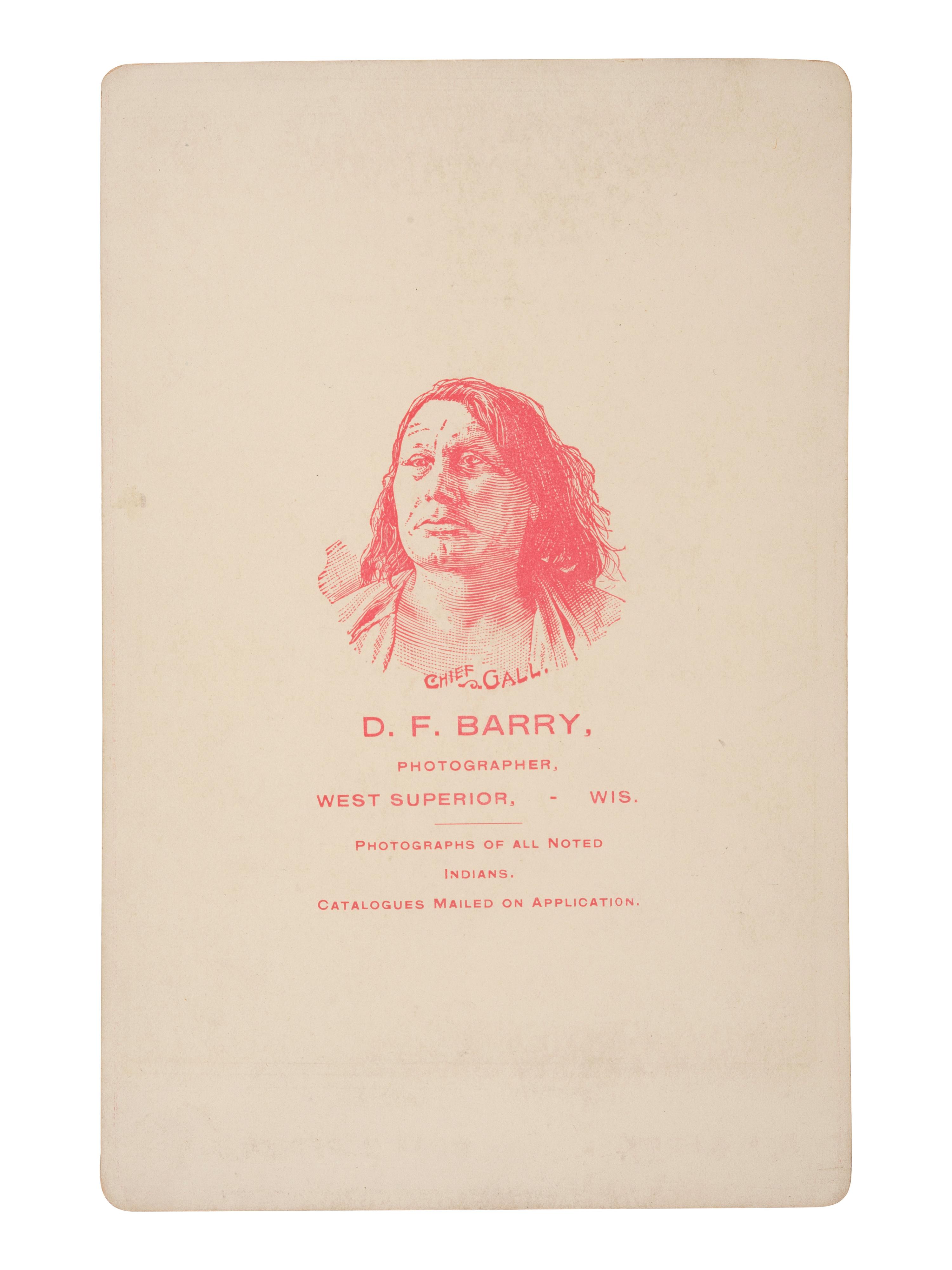[NATIVE AMERICANS]. BARRY, David F. (1854-1934), photographer. Cabinet card of Chief Gall, Hunkpapa Dakota. West Superior, WI, ca late 19th century.