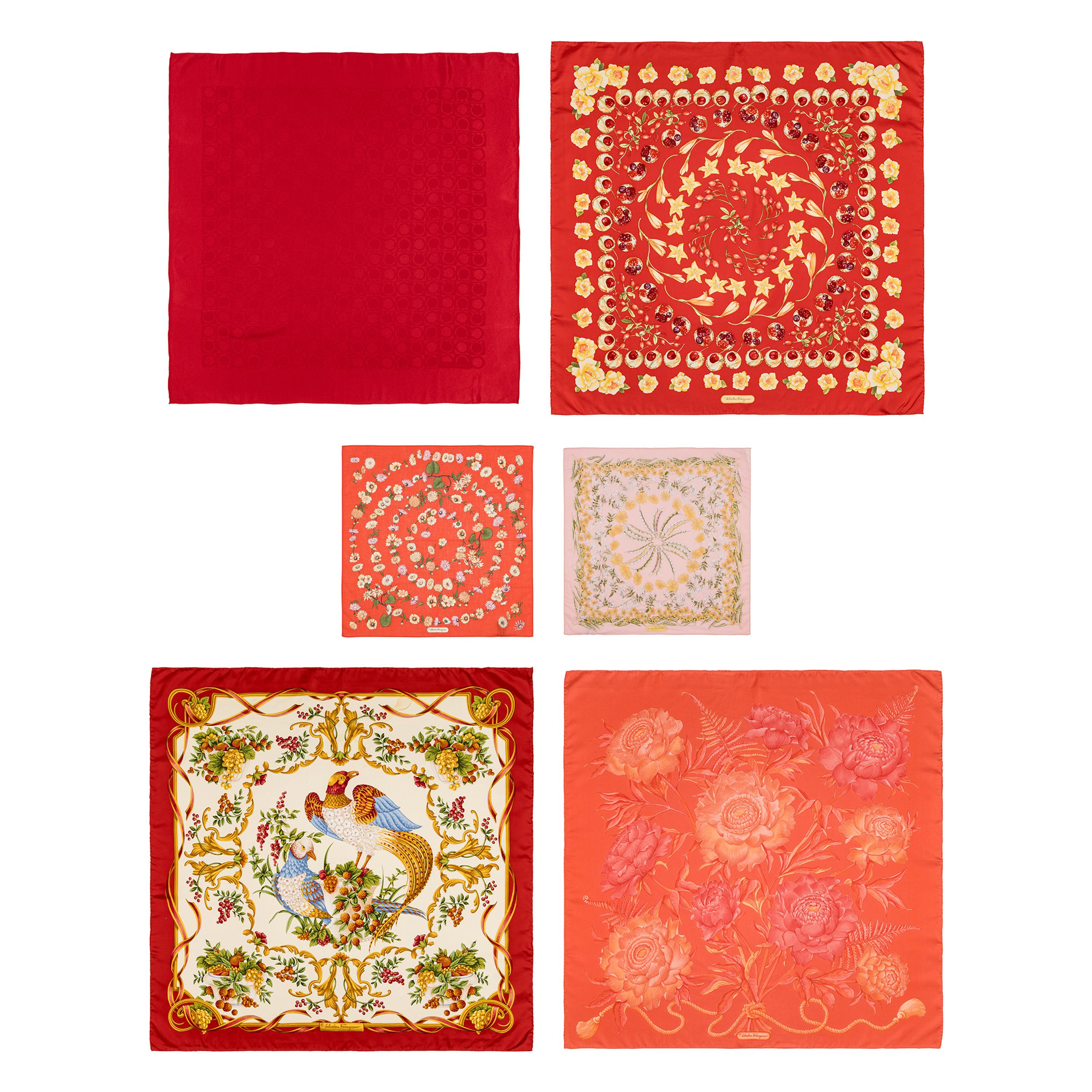 Ferragamo, Four Silk & Two Cotton Scarves