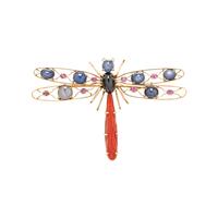 YELLOW GOLD AND MULTIGEM DRAGONFLY BROOCH
