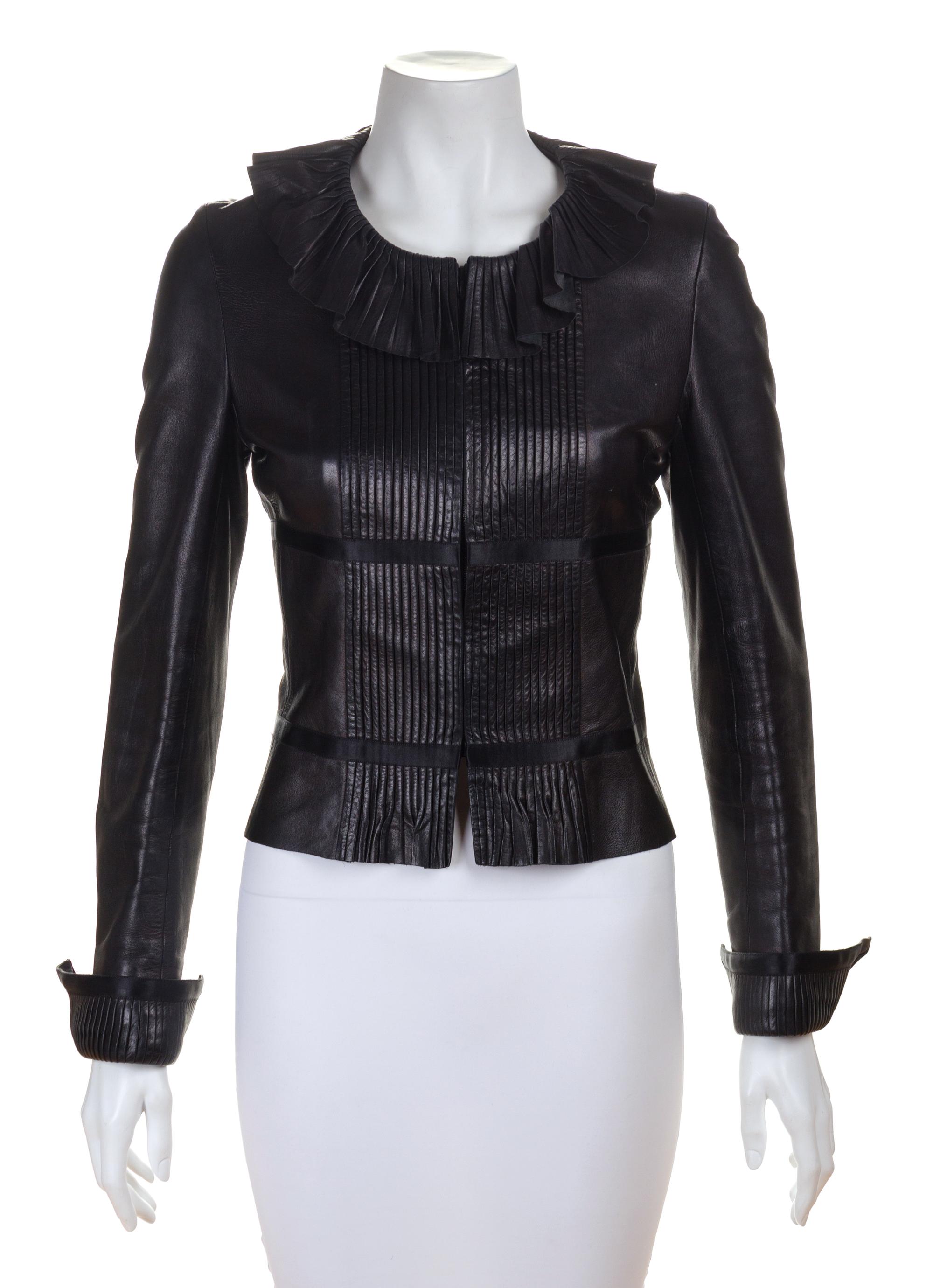 A Chanel Black Lambskin Leather Jacket, Size 38.