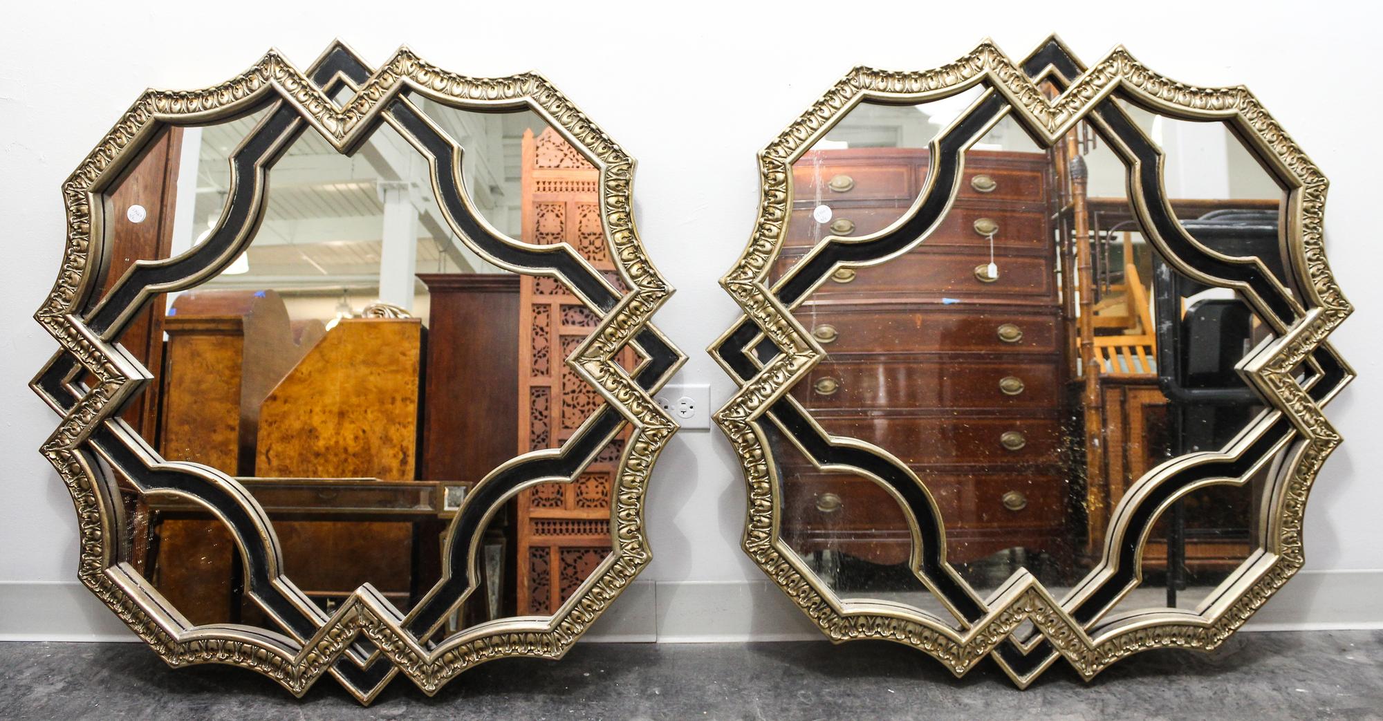 A Pair of Silvered Wood Mirrors Height 38 x width 39 inches. — 20TH CENTURY