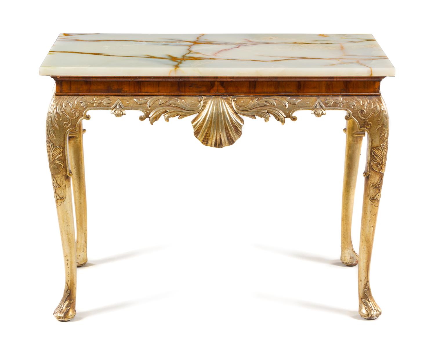 A Georgian Style Giltwood Console Table Height 30 x width 39 x depth 22 inches. — IRWIN, MID-20TH CENTURY