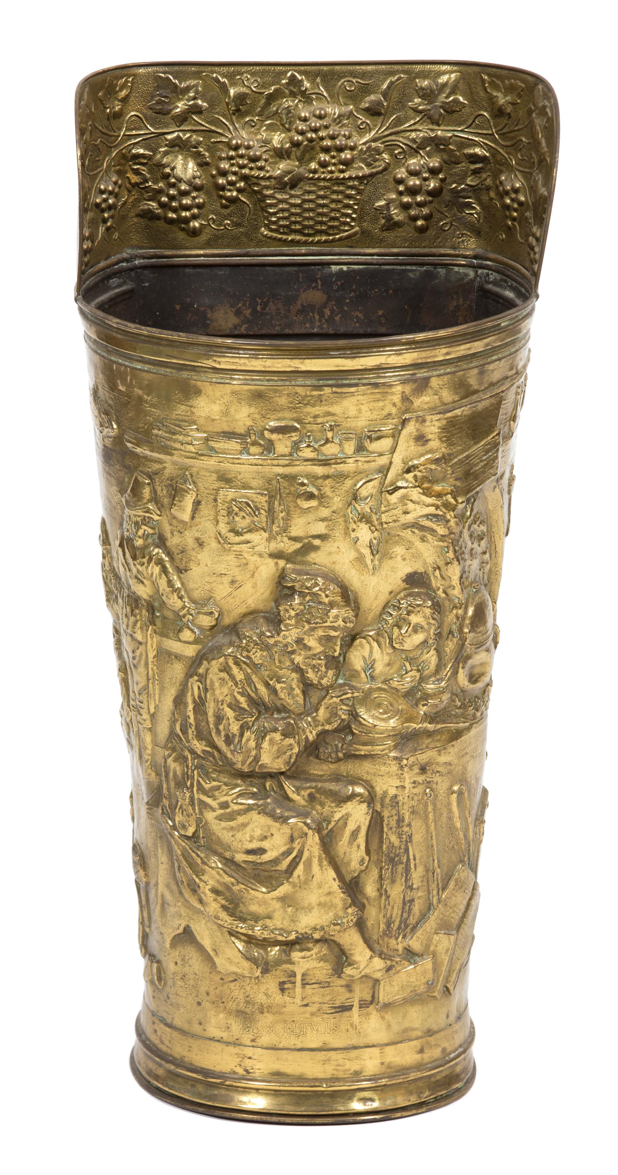 An English Embossed Brass Umbrella Stand — 19TH CENTURY