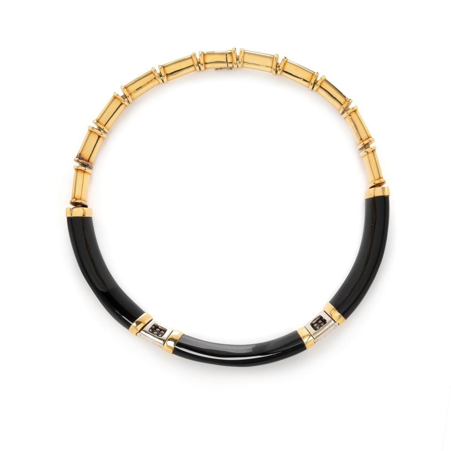 CARDI MILANO, YELLOW GOLD, ONYX, AND DIAMOND JEWELRY SET