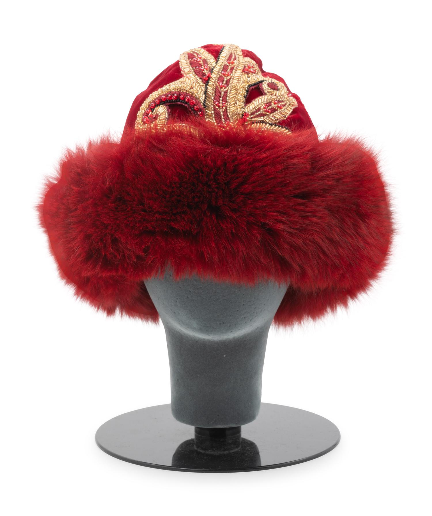 Red Velvet & Fur Hat with Matching Boots, 1990s