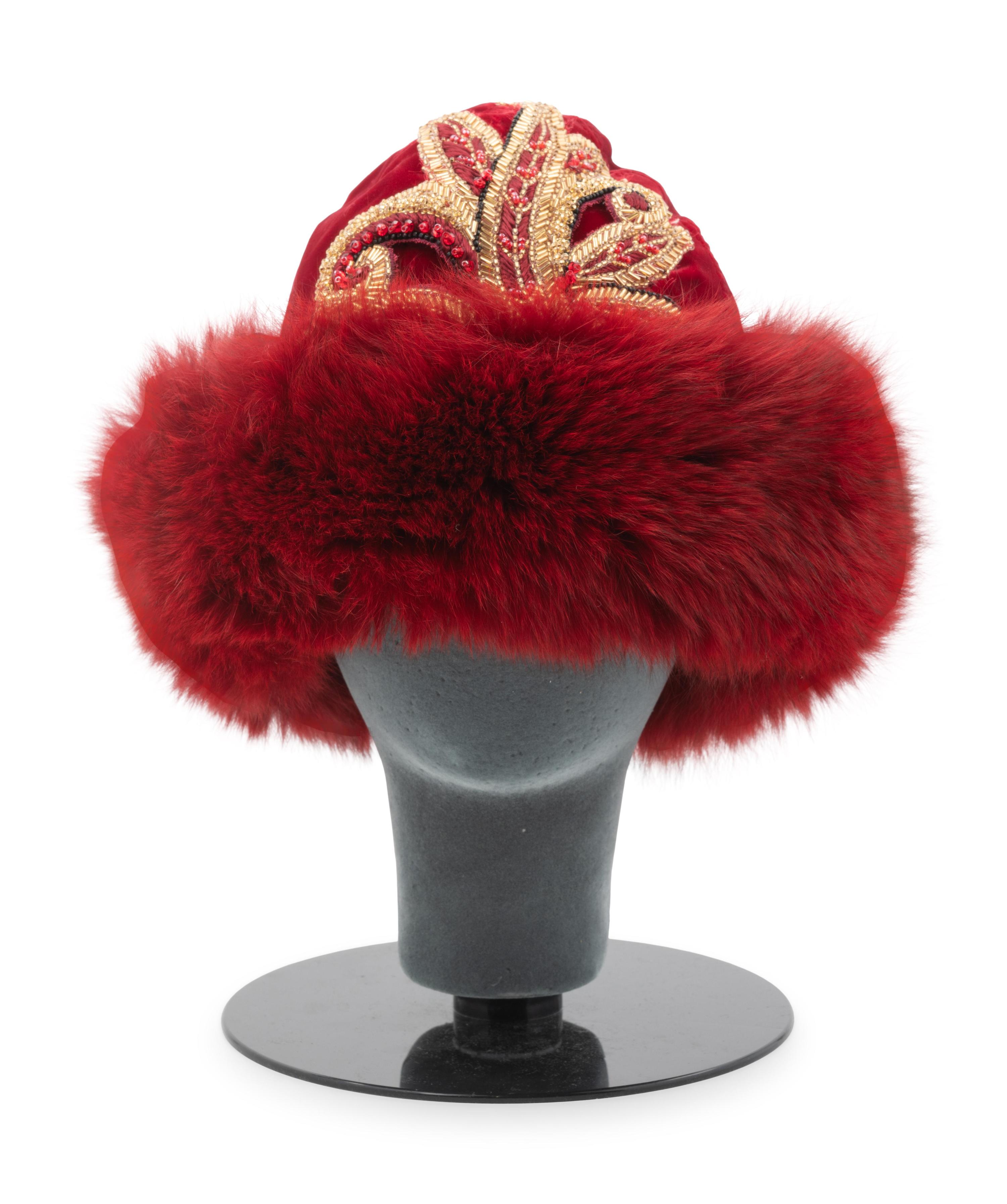 Red Velvet & Fur Hat with Matching Boots, 1990s
