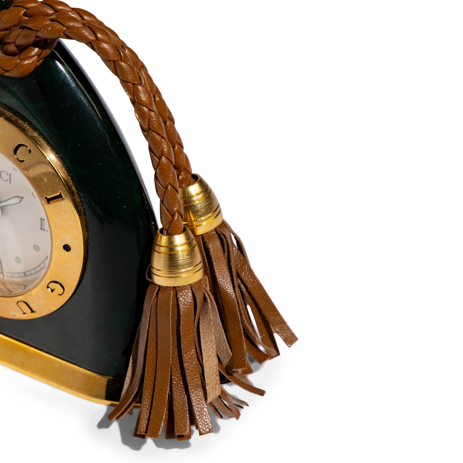 A Gucci Simulated-Malachite and Gilt-Metal Mounted Desk Clock