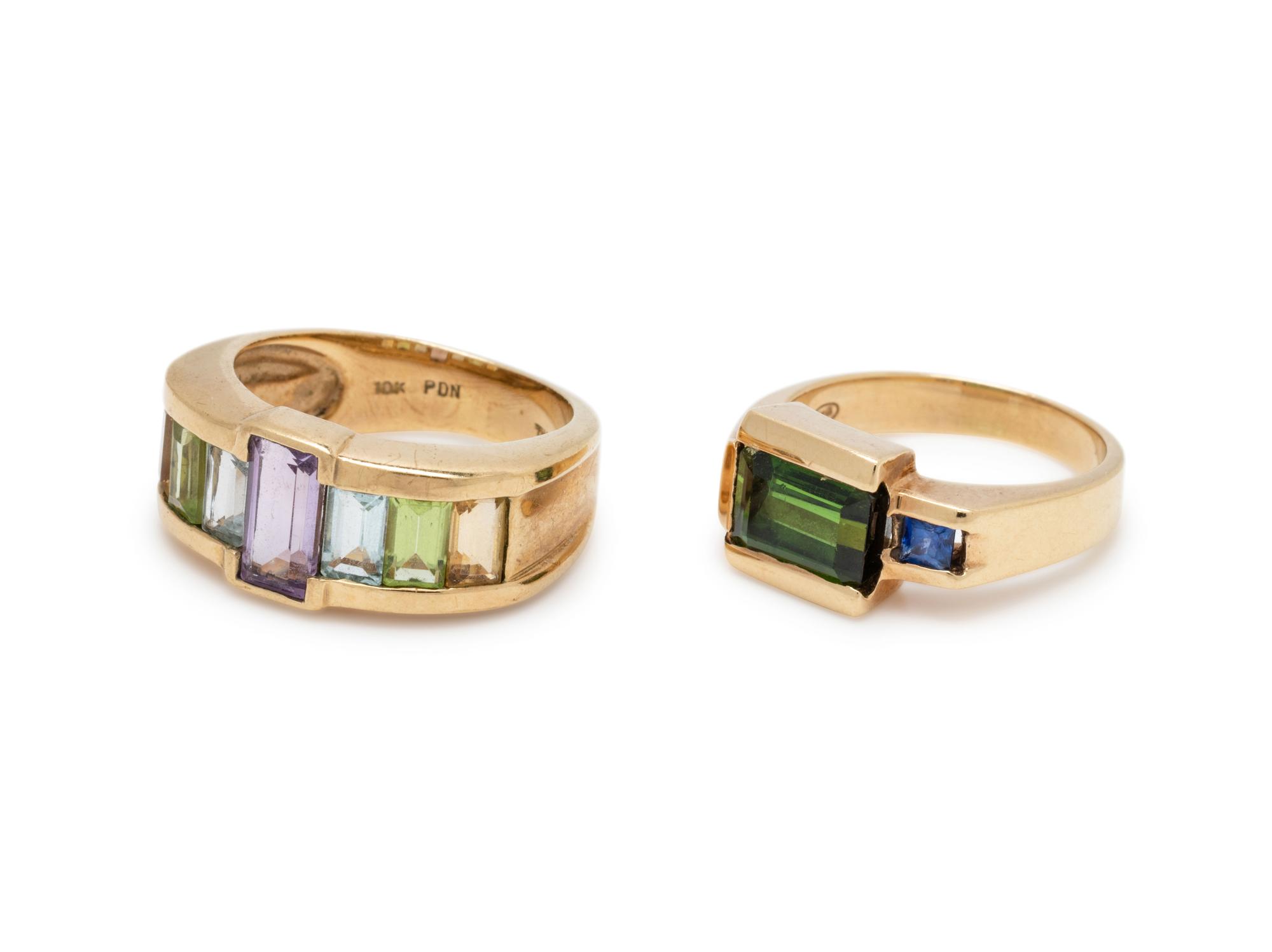 COLLECTION OF YELLOW GOLD AND MULTIGEM RINGS