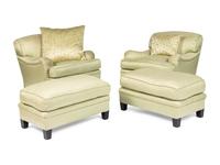A Pair of Custom Celadon Green Silk Upholstered Armchairs