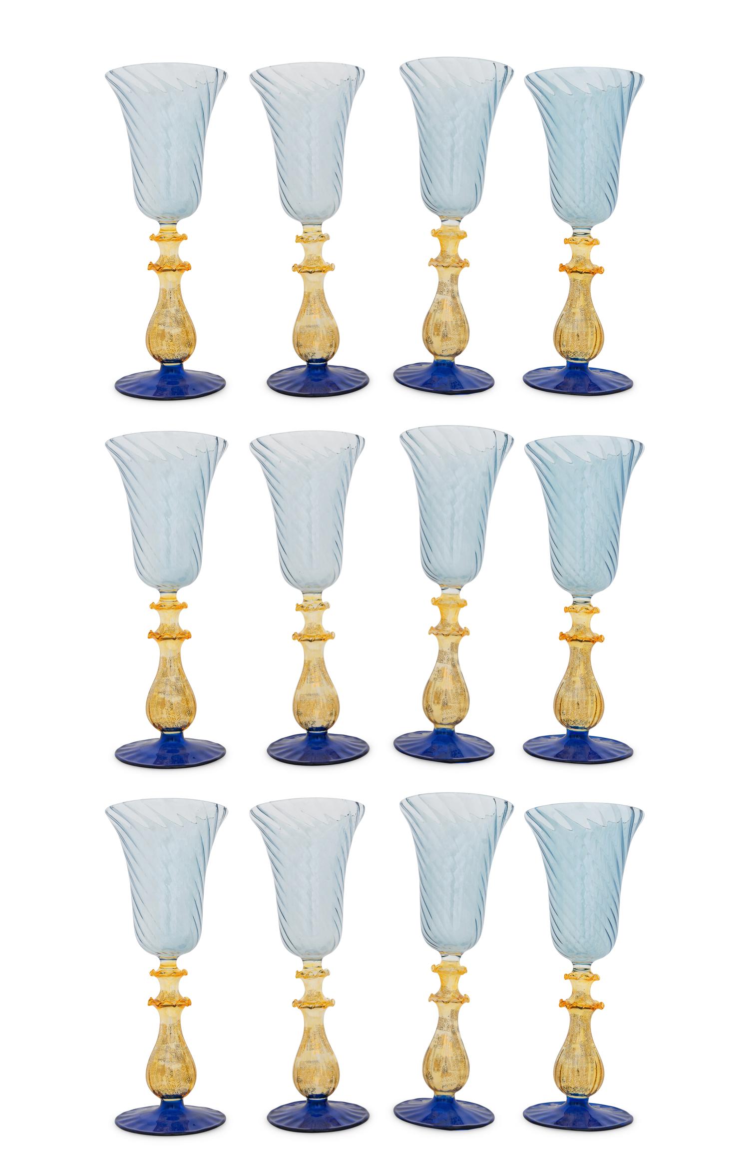 A Set of Twelve Murano Colored-Glass Chalices
