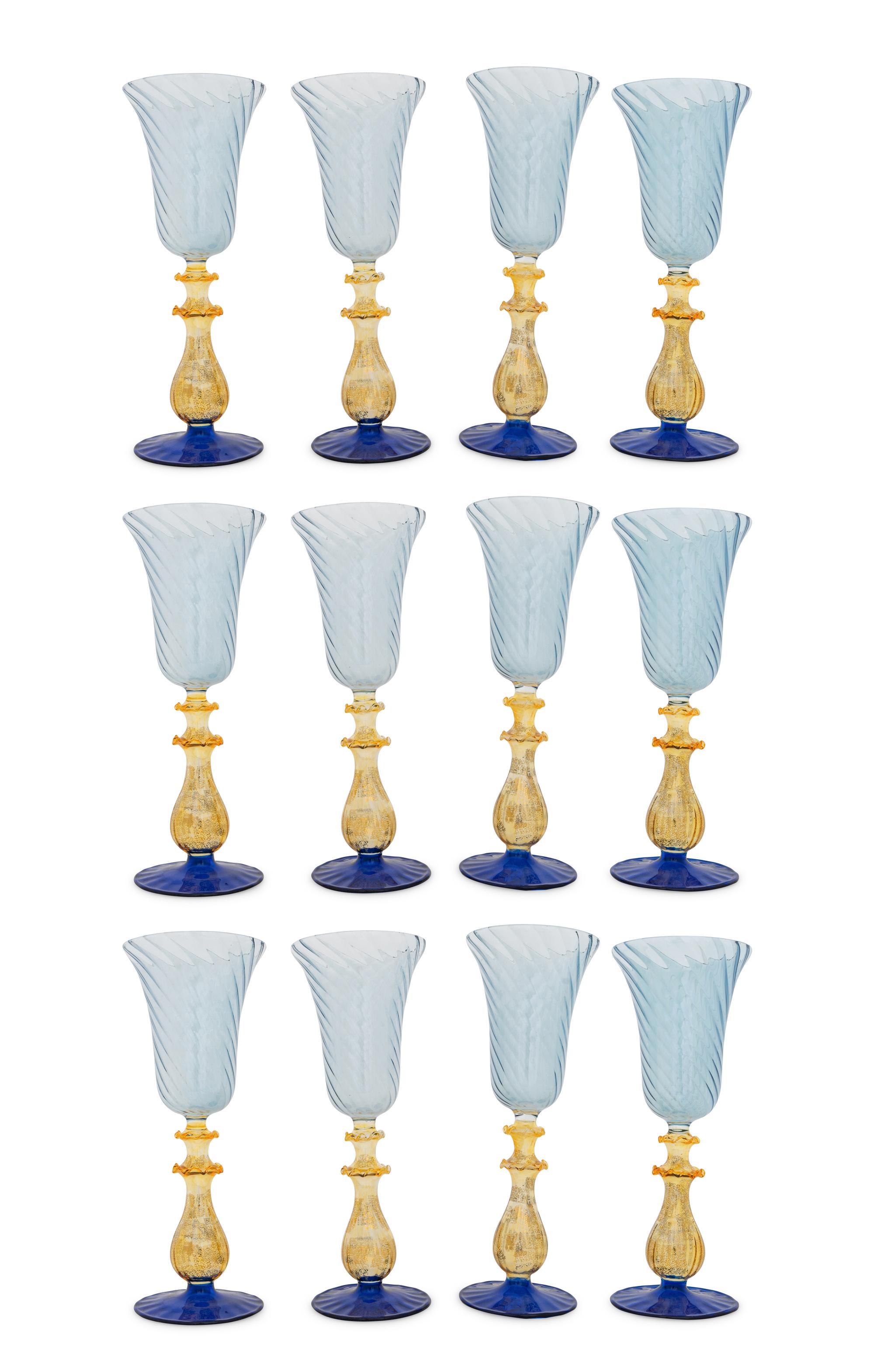 A Set of Twelve Murano Colored-Glass Chalices
