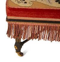 An Early Victorian Stool with Beaded Needlework Upholstered Seat and Fringe