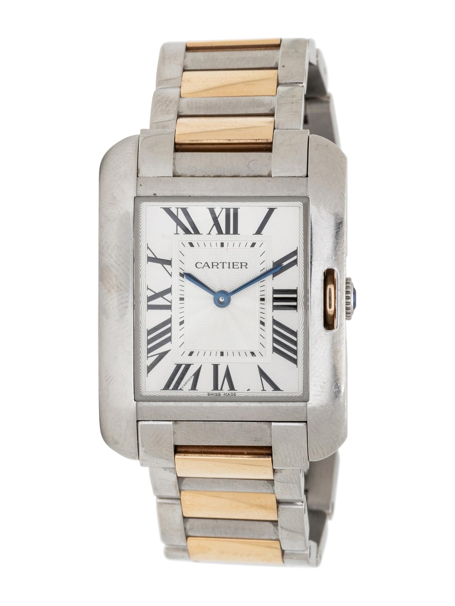 CARTIER, STAINLESS STEEL AND 18K YELLOW GOLD 'TANK ANGLAISE' WATCH