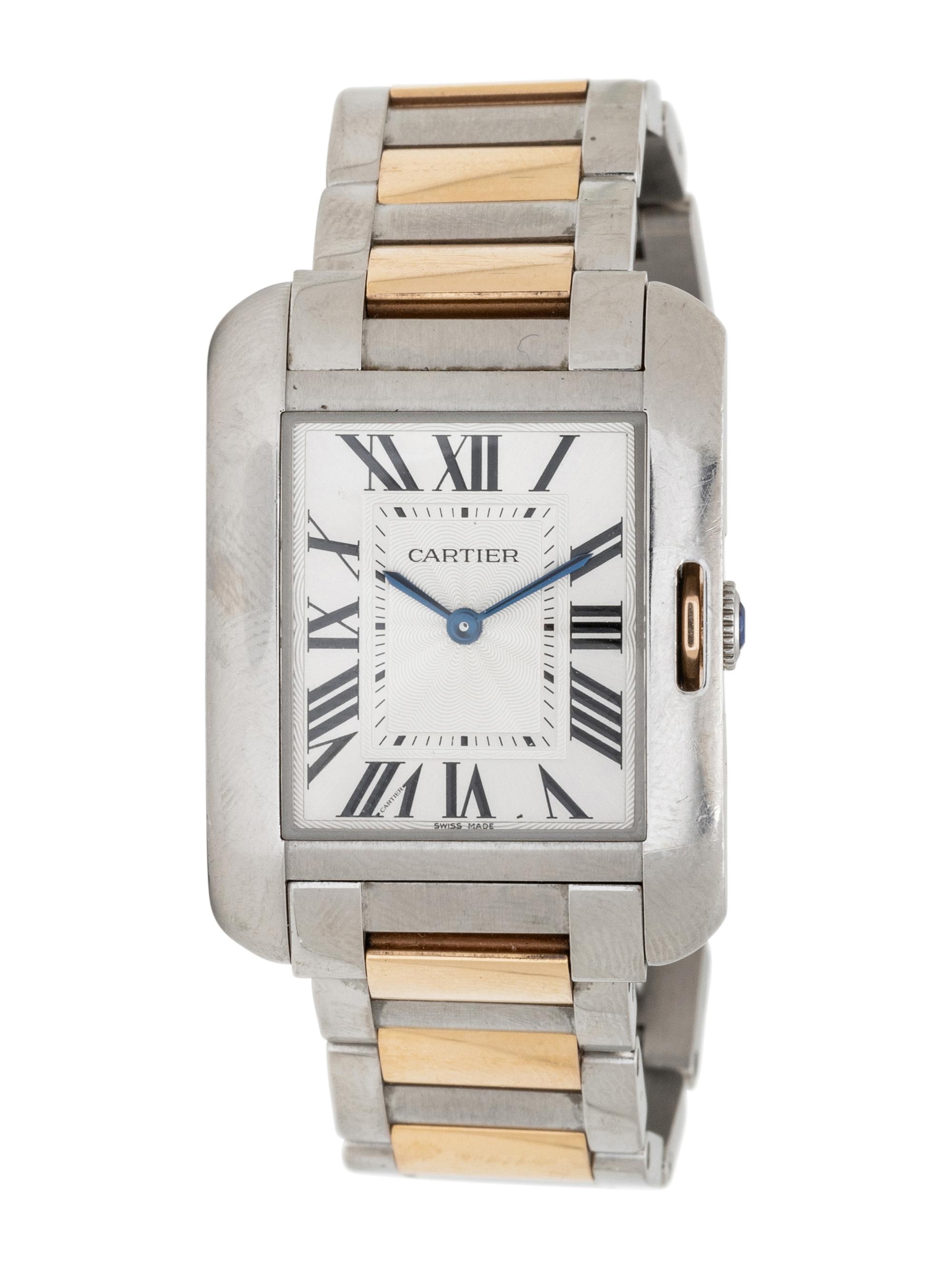 CARTIER, STAINLESS STEEL AND 18K YELLOW GOLD 'TANK ANGLAISE' WATCH