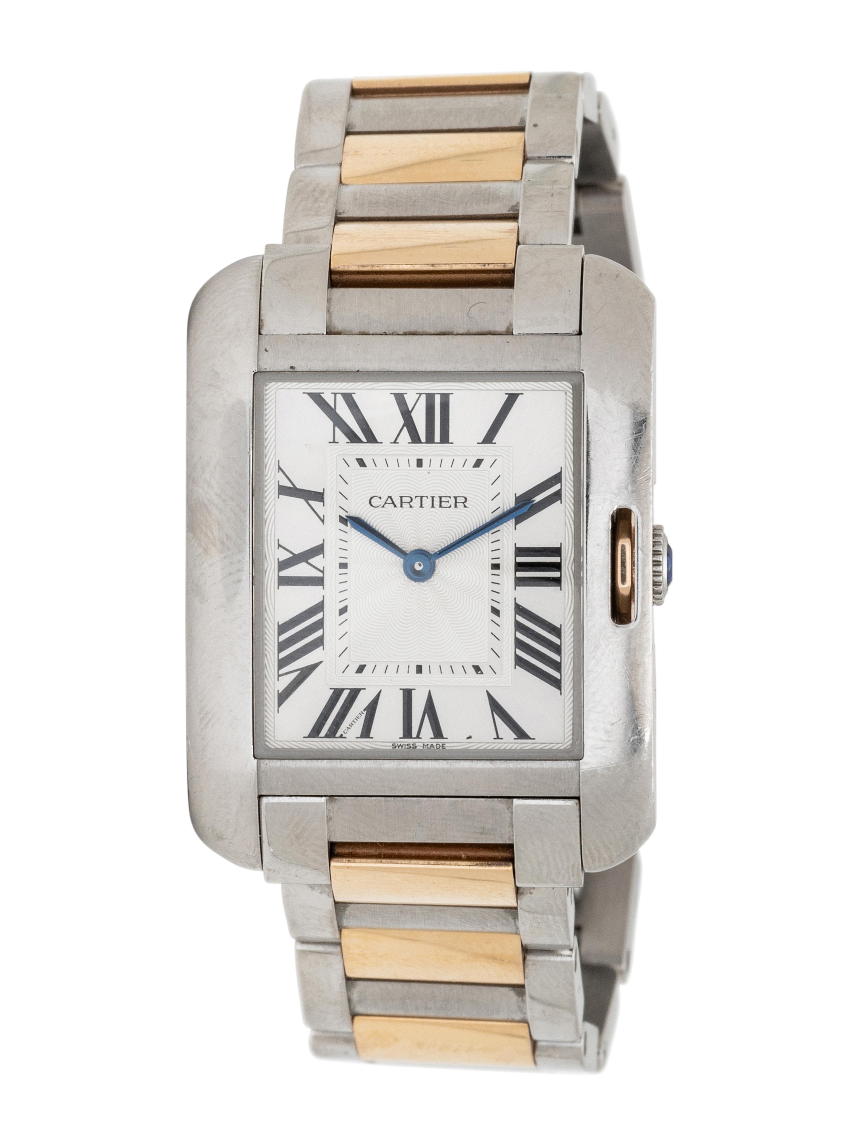 CARTIER, STAINLESS STEEL AND 18K YELLOW GOLD 'TANK ANGLAISE' WATCH
