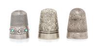 A Group of Three English Silver Thimbles, Various Makers, comprising a Victorian example having a knurled top and body, Henry Griffith