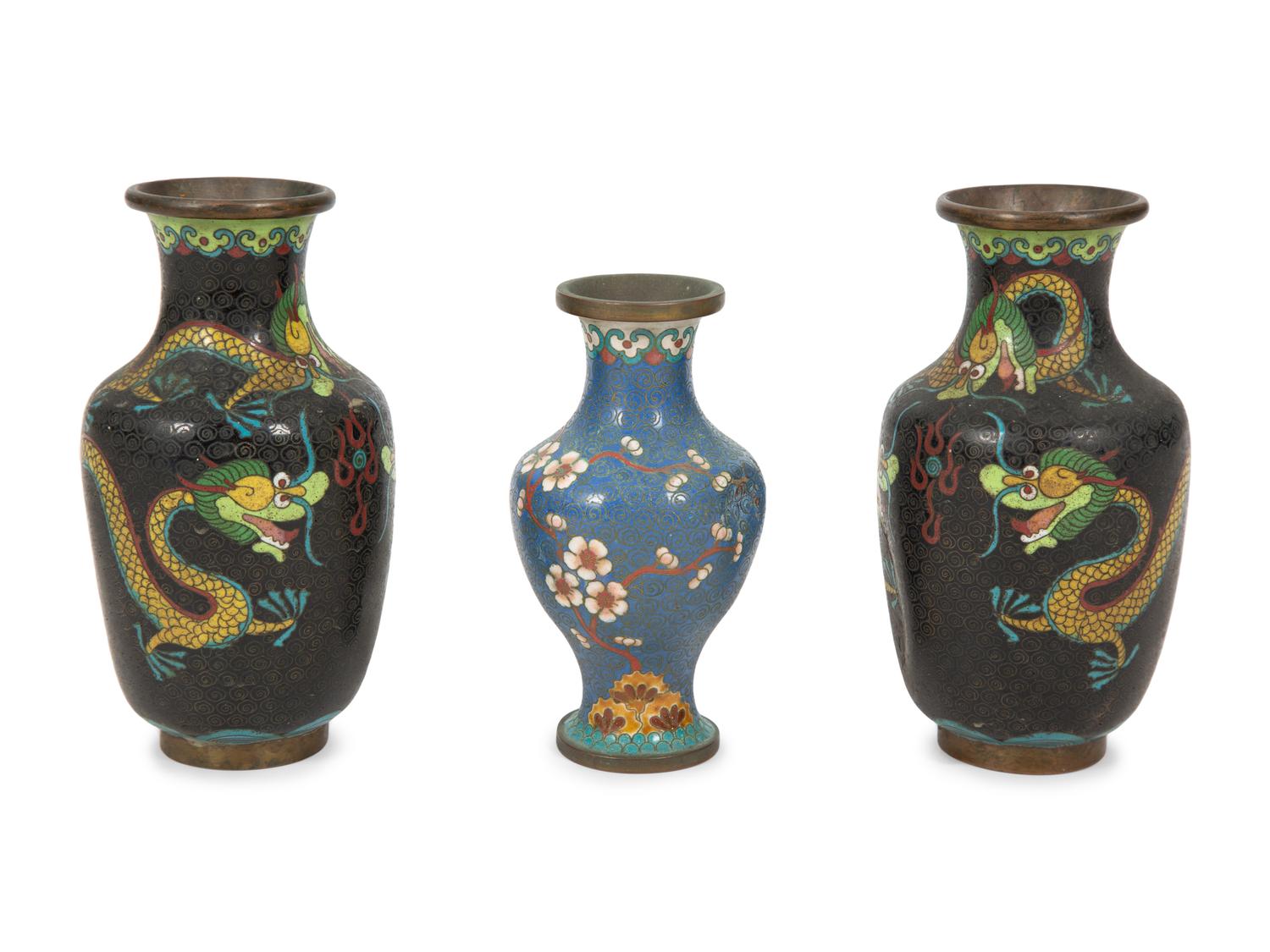 A Group of Three Chinese Cloisonne Vases — 20TH CENTURY