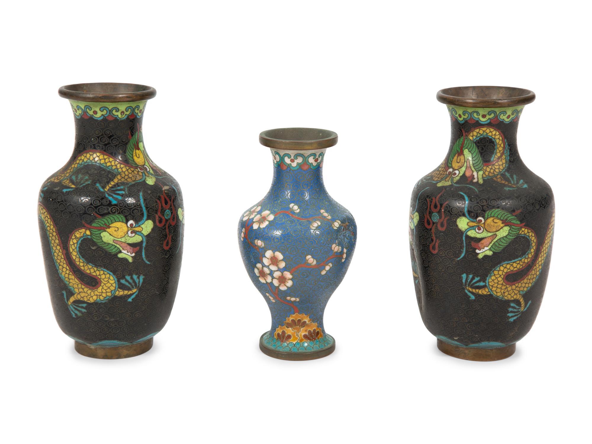 A Group of Three Chinese Cloisonne Vases — 20TH CENTURY