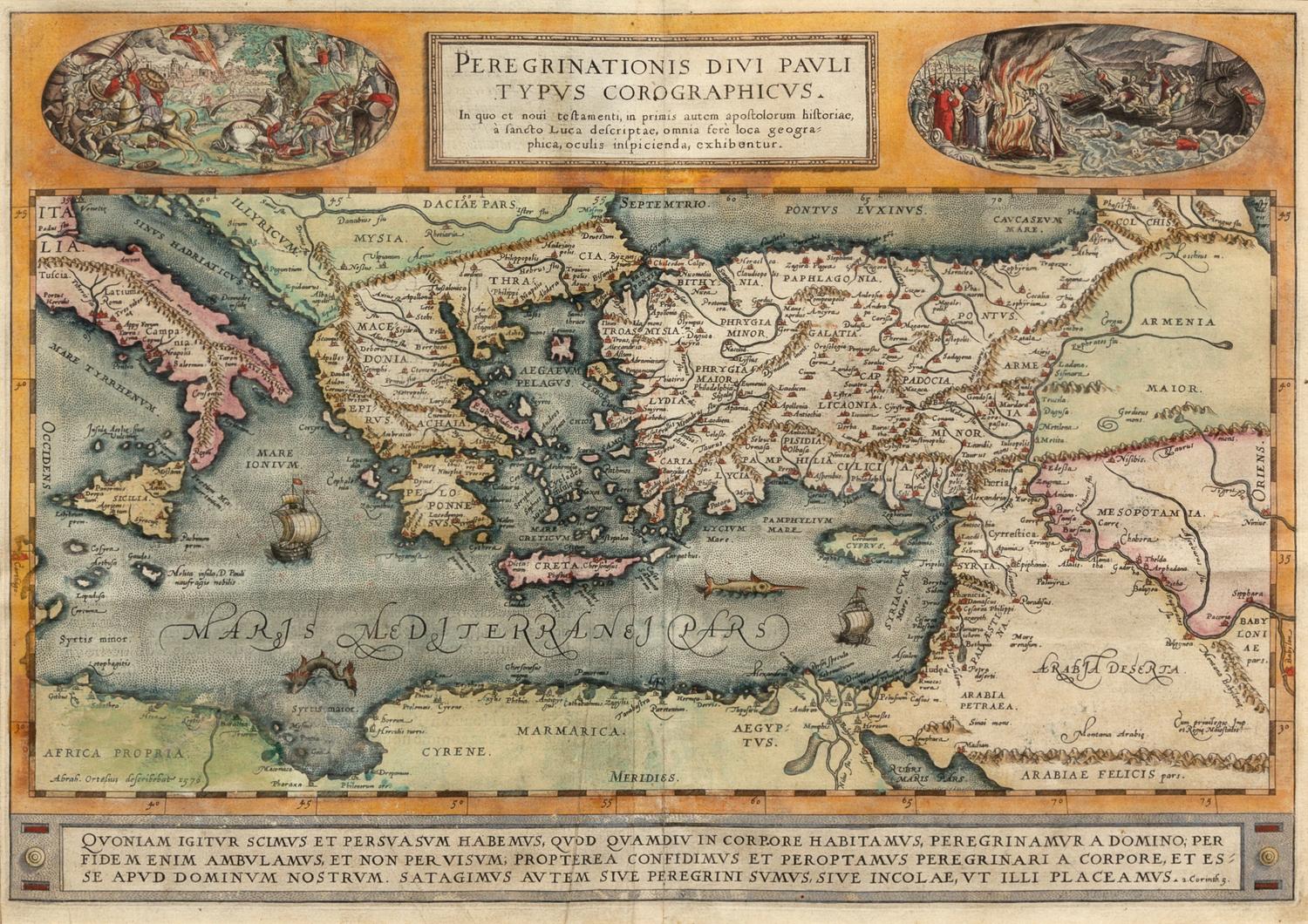 ORTELIUS, Abraham (1527-1598). Peregrinationis divi pauli typis corographicus. [Antwerp, ca 1598 or later].