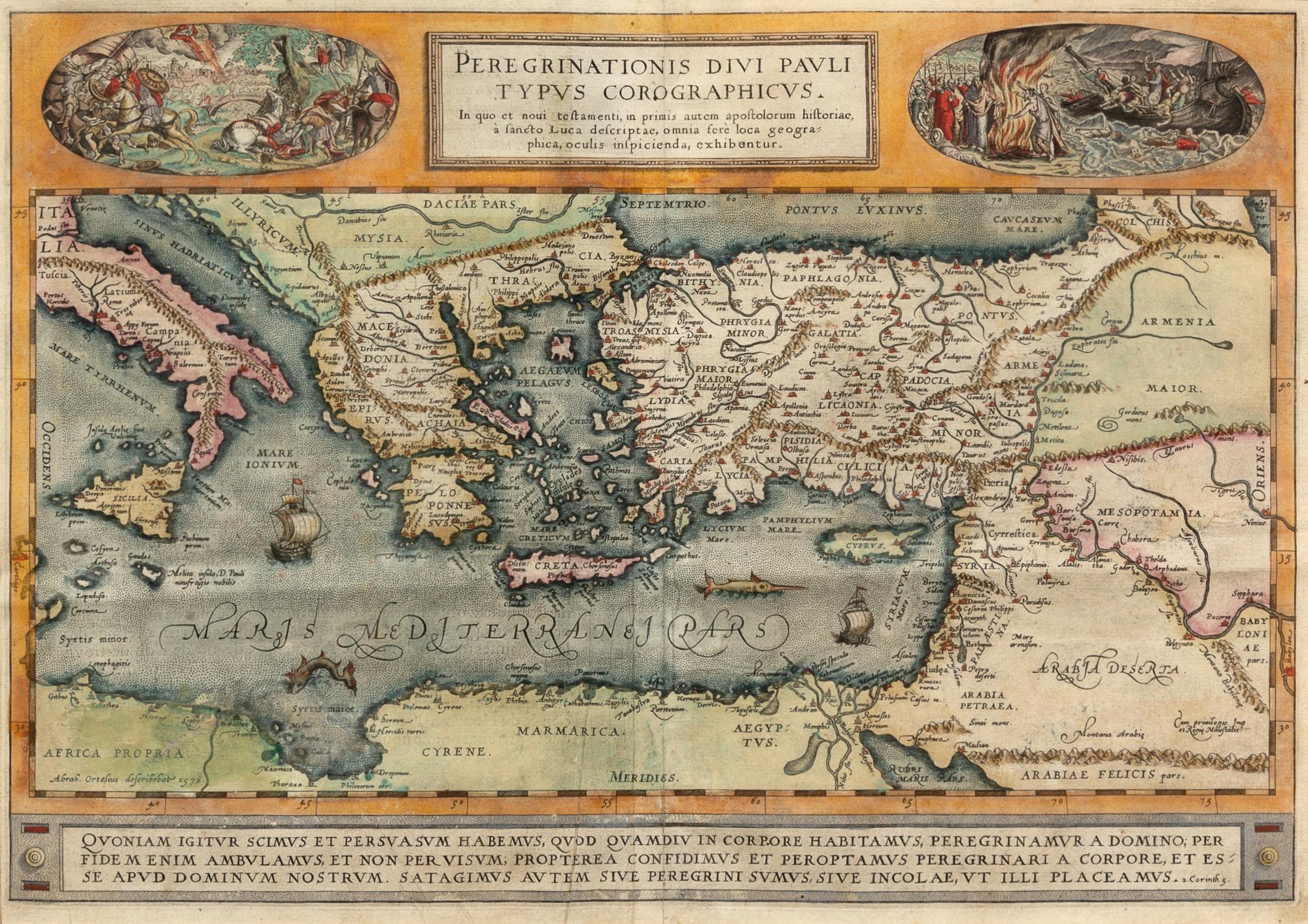 ORTELIUS, Abraham (1527-1598). Peregrinationis divi pauli typis corographicus. [Antwerp, ca 1598 or later].