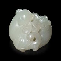 A Carved White Jade 'Double Badgers' Group