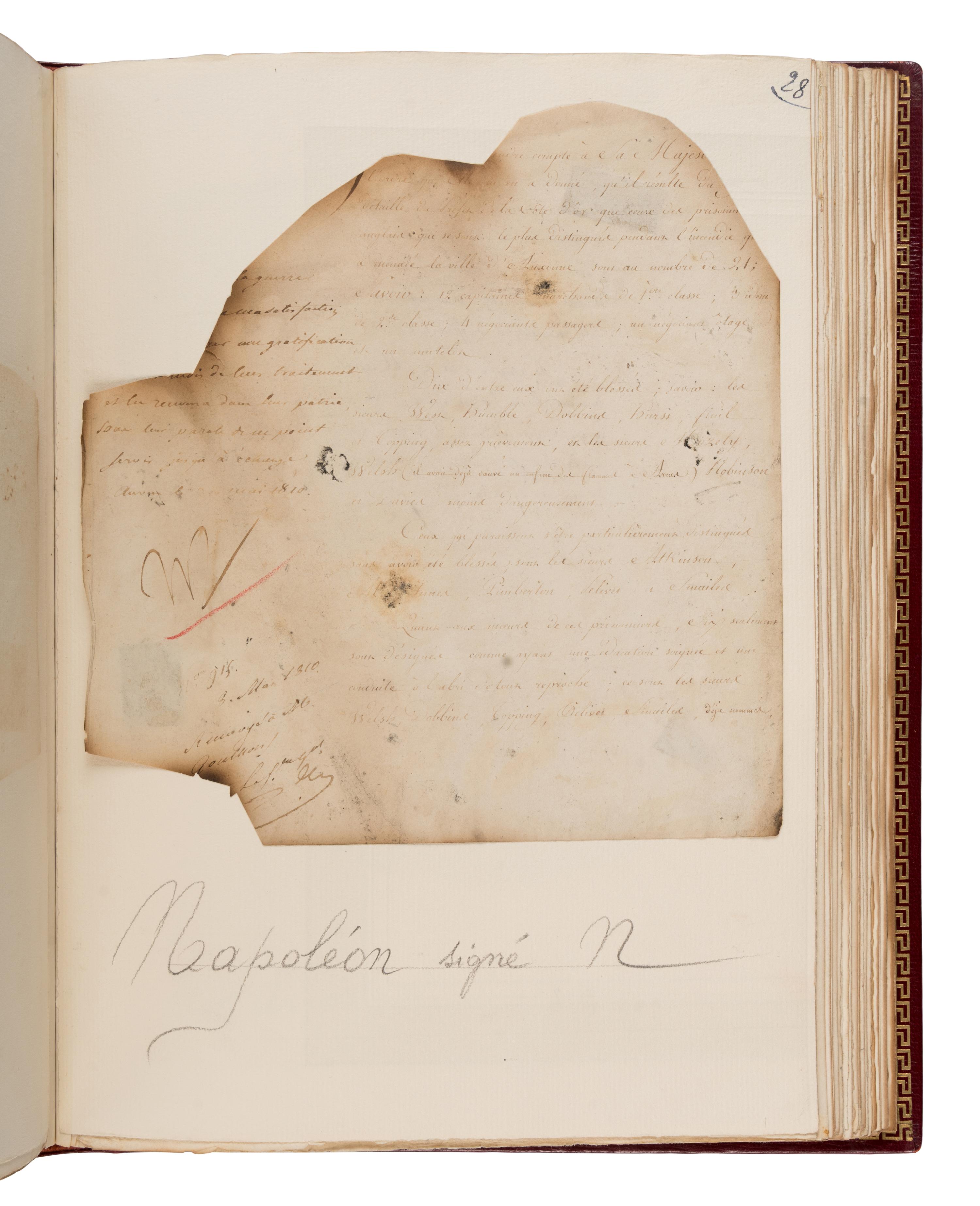 [Napoleon I (1769-1821), et al]. An archive of 123 signed documents, Paris, 1785-1818, salvaged from the 1871 fire at the Tuileries Palace.