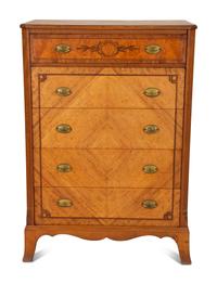 A French Empire Style Burl and Walnut Veneered Tall Chest — 20th Century