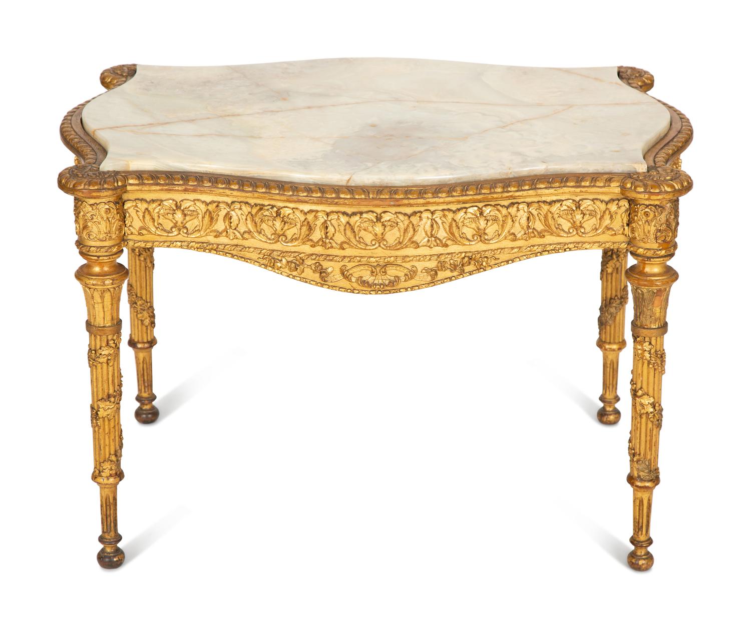 An Italian Giltwood Onyx-Top Low Table