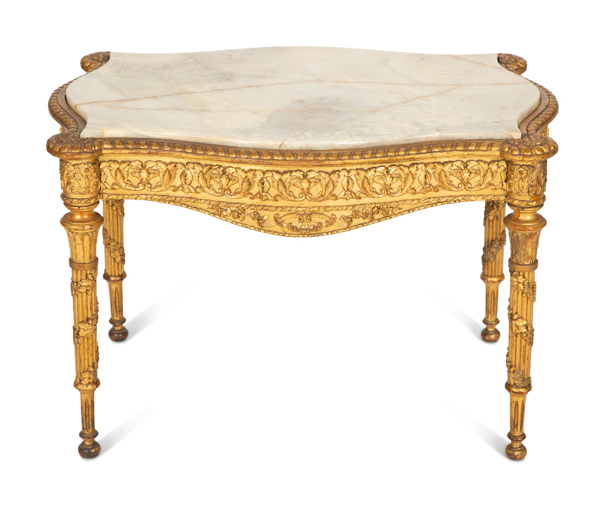 An Italian Giltwood Onyx-Top Low Table