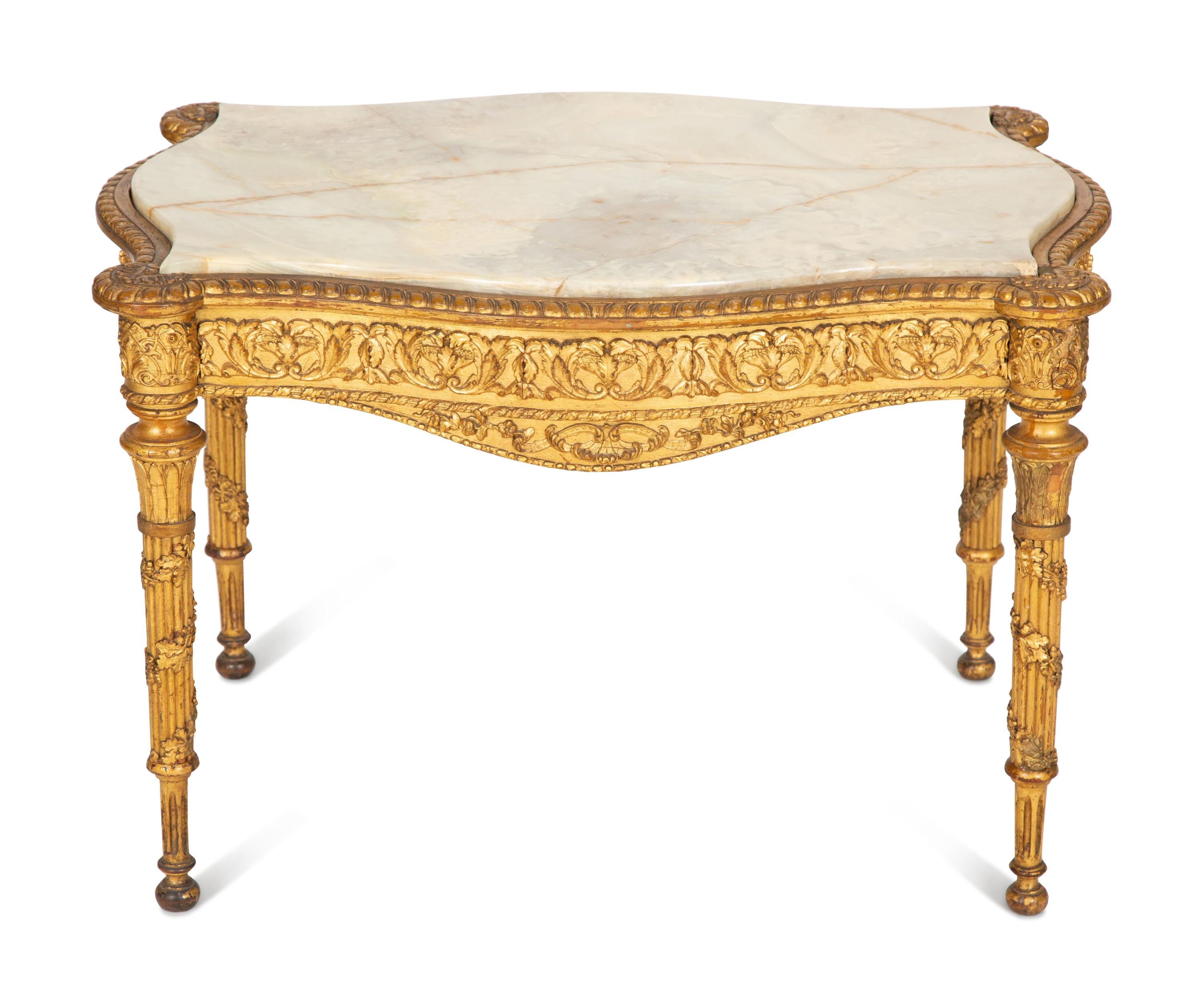 An Italian Giltwood Onyx-Top Low Table