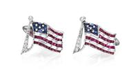 A Pair of Platinum, Diamond, Ruby and Sapphire American Flag Cufflinks, Oscar Heyman Brothers, Previously owned by President Jimmy Cart